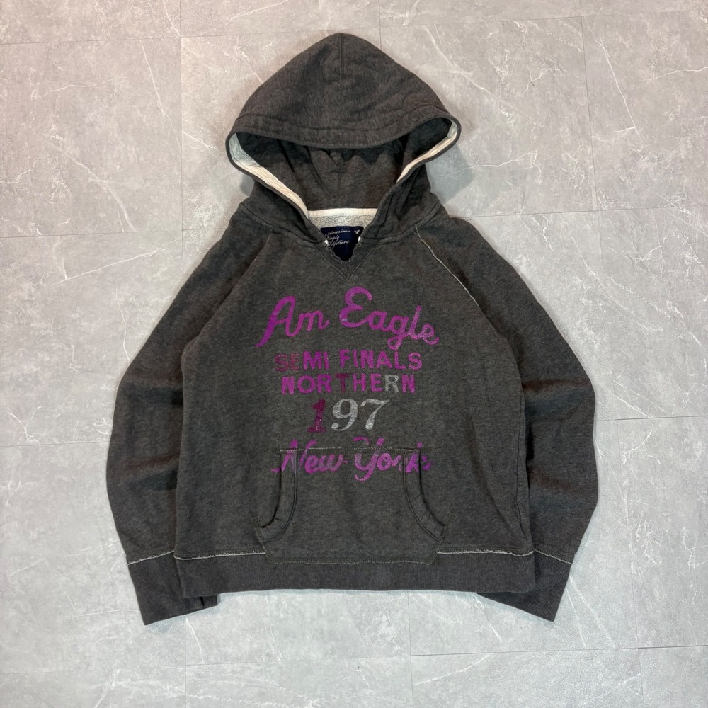 American Eagle Outfitters Gray Purple Graphic Hoodie Sweatshirt New York Large